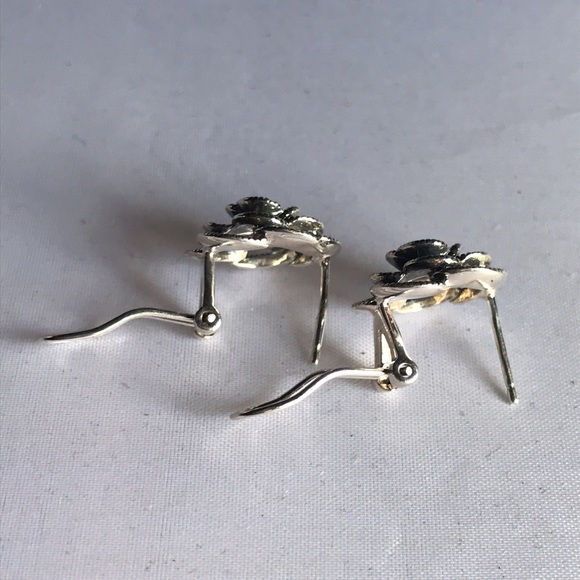 New! Sterling Silver Marcasite Rose Stud Earrings - Picture 11 of 13